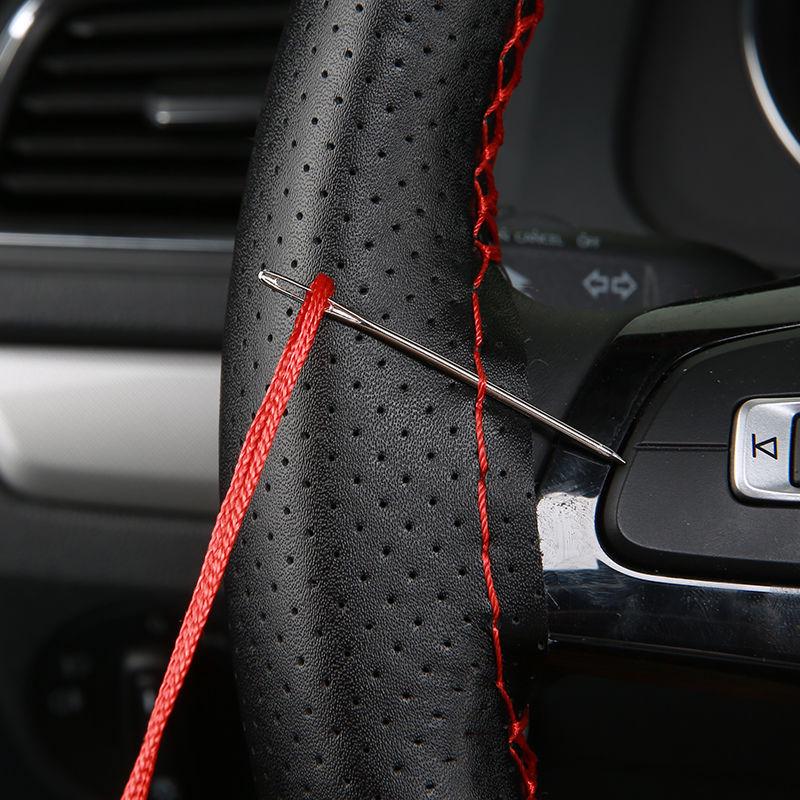 Leather Hand-Stitched Non-Slip Car Steering Wheel Cover - All-Season Microfiber Grip