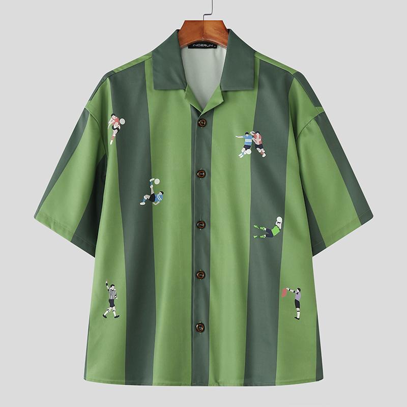 

INCERUN S-XXXXXL Мужские рубашки с коротким рукавом, в полоску, повседневные, свободные, на пуговицах, оверсайз 4XL зелёный