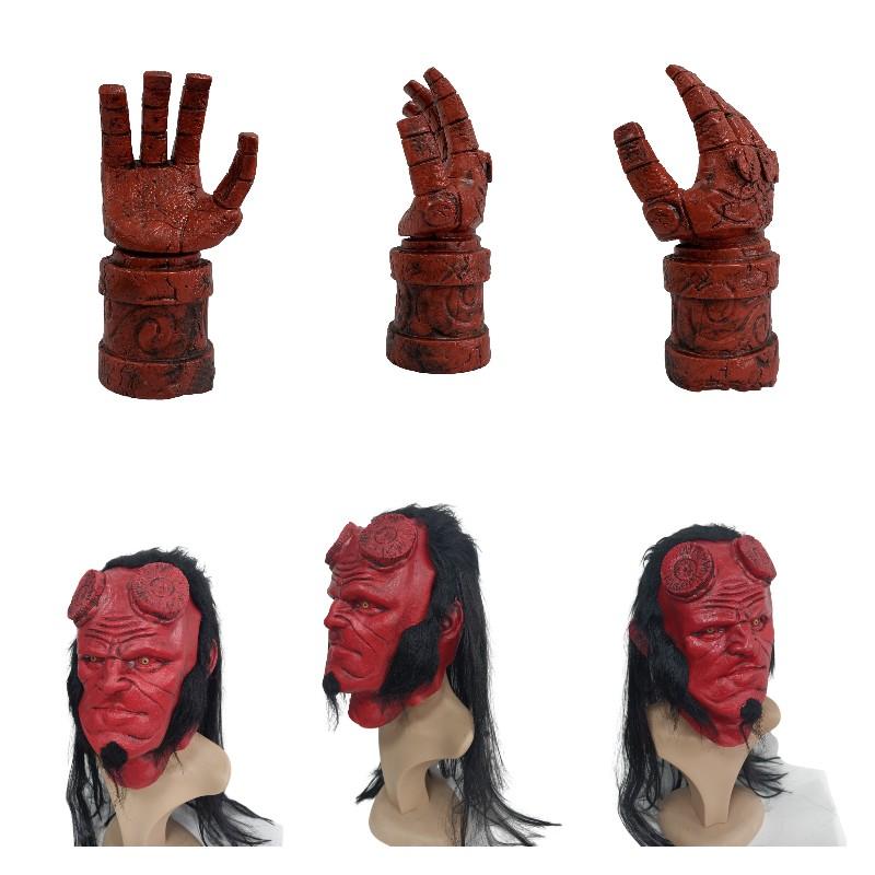 Hellboy Mask Latex Gloves Halloween Terror Props Creativity Party Accessory Cos