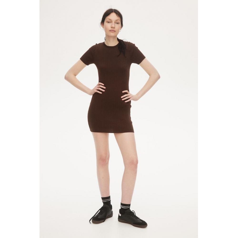 

H M Ribbed knit bodycon dress dark brown