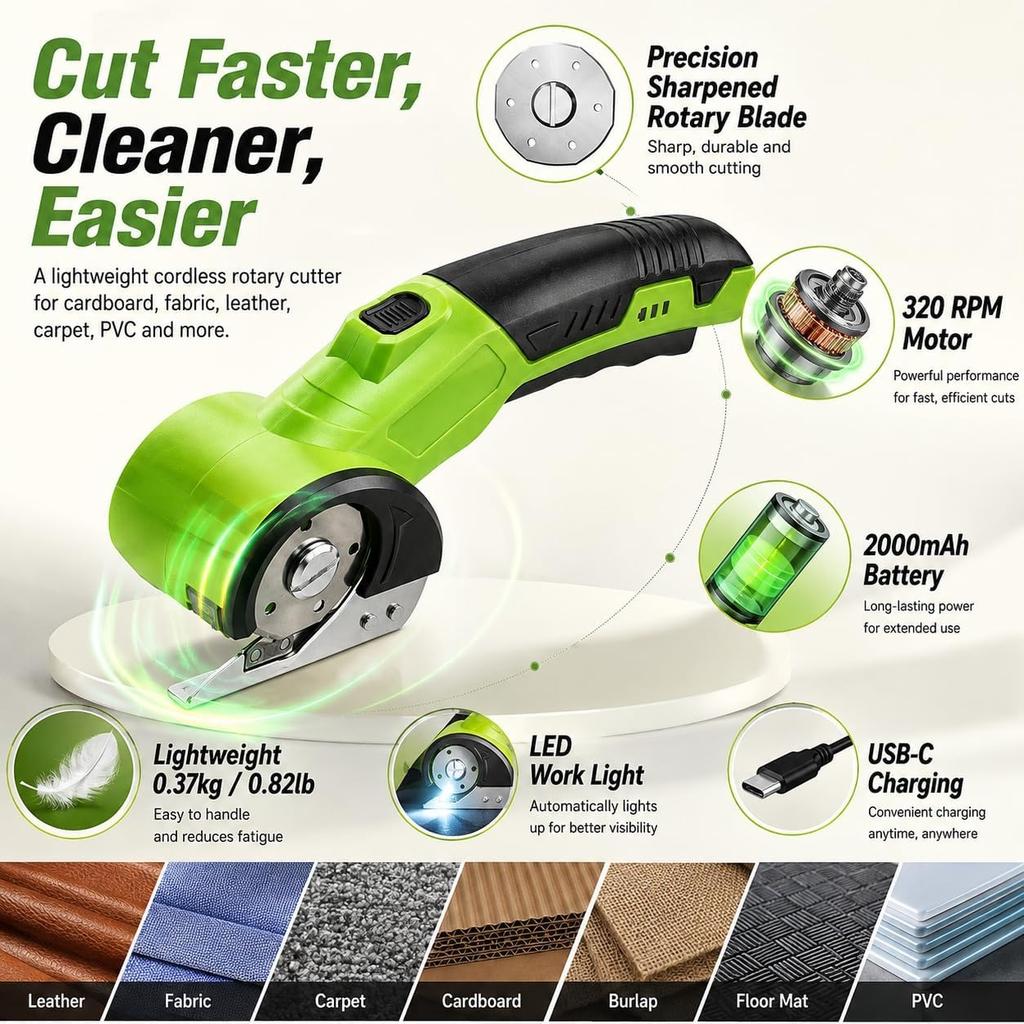 Cordless Electric Scissors 4V Rotary Cutter for Cardboard Fabric