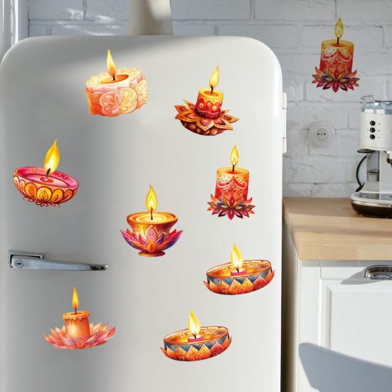 12 Pcs Diwali Festival Sticker Lotus Tealight Candle Holder Sticker Artificial Lotus Flower Labels for Traditional Indian Decor Diwali Puja