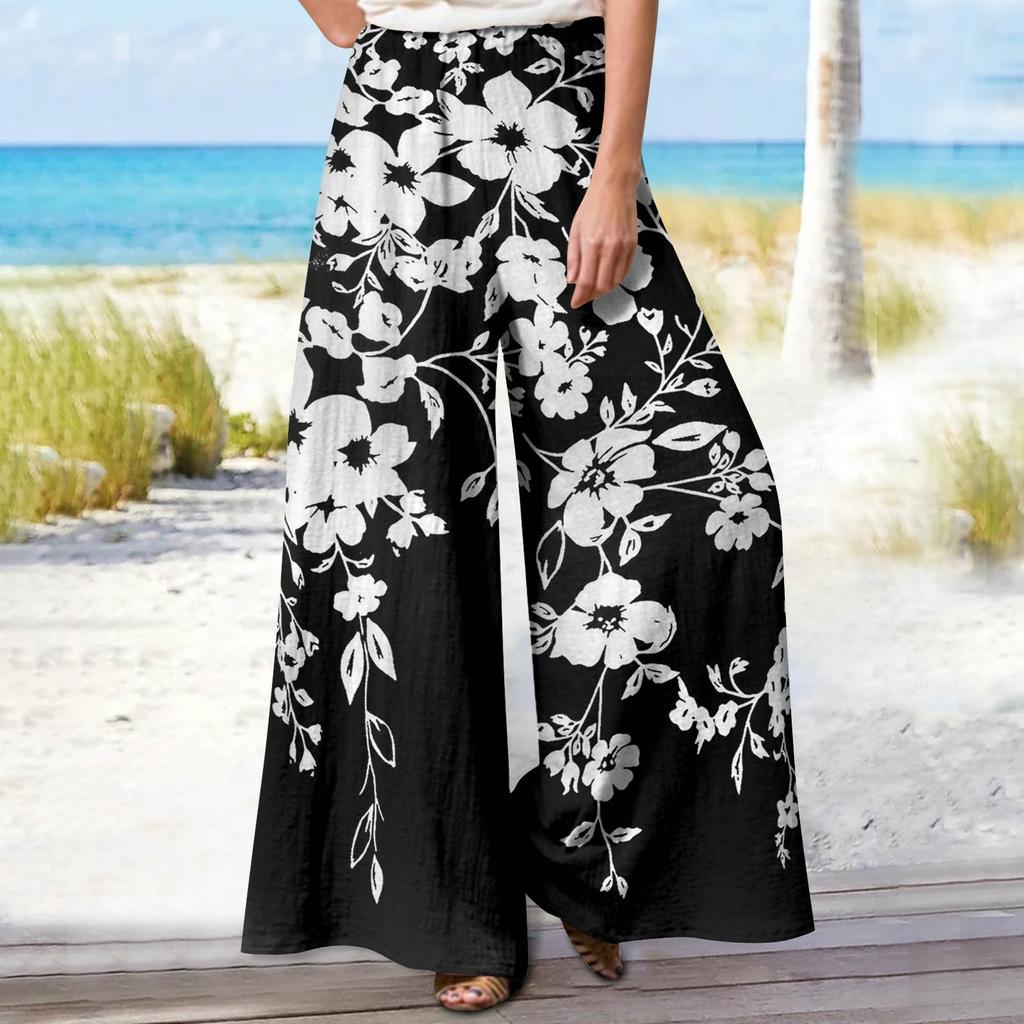 Women's 9-pant Casual Loose High Waist Cotton Linen Wide Leg Long Pants With Pockets