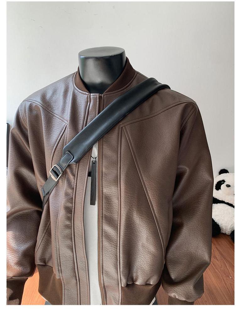 Men's American Retro Leather Jacket: Heavyweight, High-End Cool, Short Stand-Up Collar Bomber for Spring & Autumn