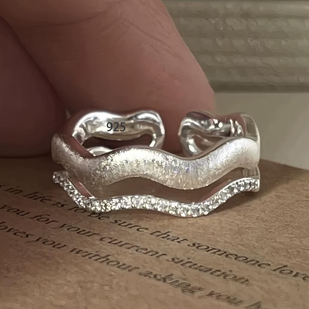 PANJBJ Inel Geometric din Argint 925 cu Cristal pentru Femei Elipsă Punk Exagerat Picătură de Apă Inel Deschis Cadou Bijuterie