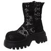Korean version of thick-soled exquisite lace mesh cool boots autumn and winter fashion fairy style design sense hollow women's Martin boots