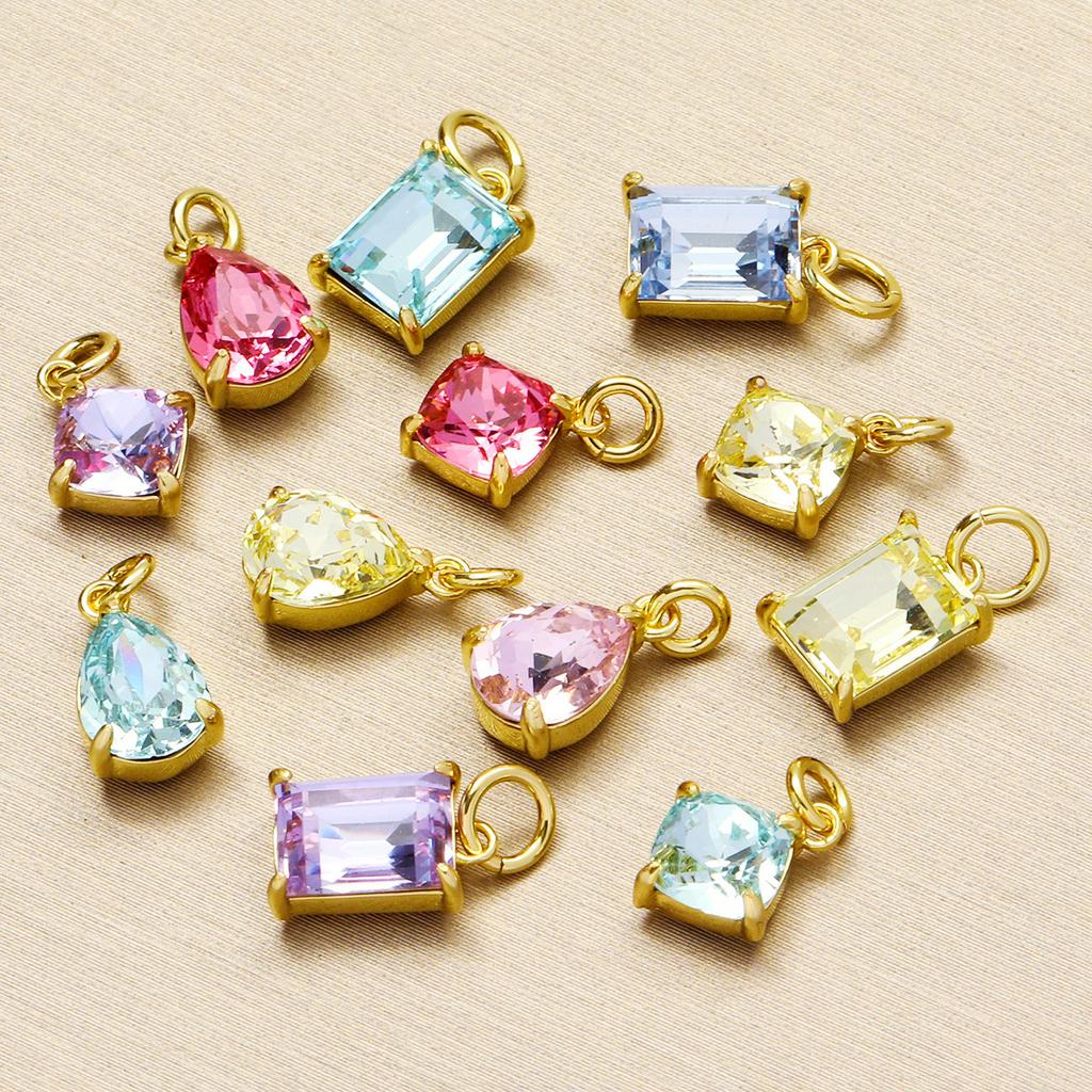 Luxurious purple Olive-green Droplet square Brass Zirconia DIY Pendant Exquisite Accessory Jewelry Charms for Bracelet Necklace