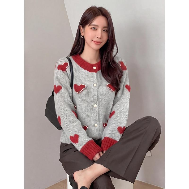 VEZFAA Damenmode Lässig Herbst Winter Liebesbrief Druck Langarm O-Ausschnitt Pullover