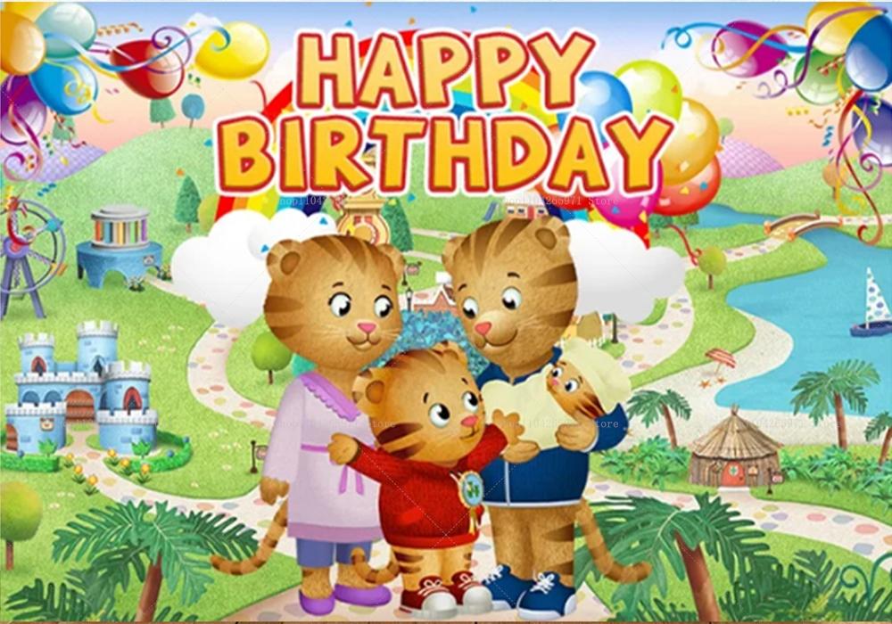 Sfondo Cartone Animato Daniel Tiger, Striscione con Tema Amici del Quartiere, Decorazione Festa Bambini, Sfondo Fotografico