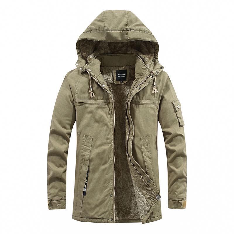 New Winter Green Cotton Coat for Men, Mid-length, Slim-fitting, Washed Cotton Coat, Thickened Coat, Cotton Jacket, Trendy Workwear