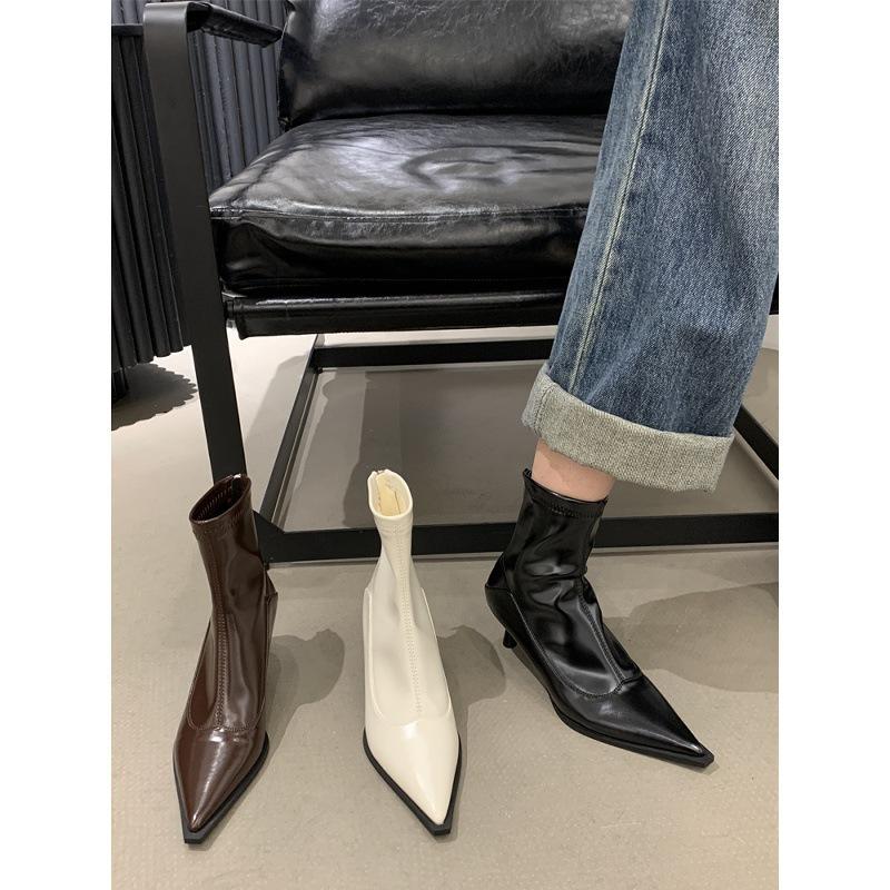 High Heel Pointed Small Short Boots Shoes Velvet Thin Boots Korean Small Ankle Boots
