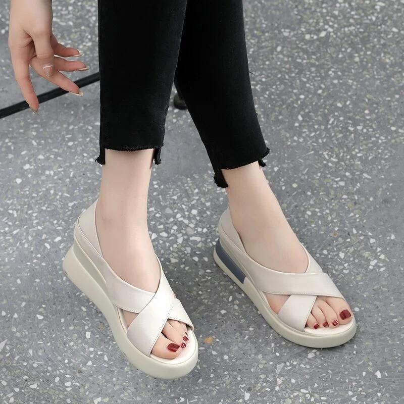 Fashion New Open Toe Fashion Women's Sandals Summer  Plus Size Elegant Sandals Woman Wedge Buckle Footwear Shoes For Women Female