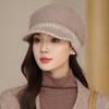 Female Winter Rabbit Fur Warm Fleece Mother Hat Middle-aged and Elderly Elegant Color Matching Knitted Wool Hat