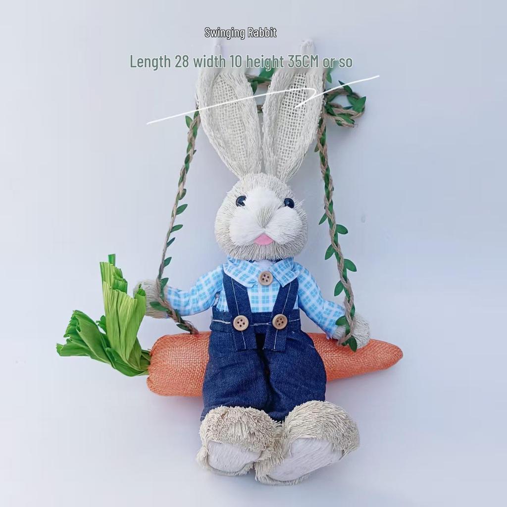 Handgefertigter Strohflecht-Kaninchenschmuck - Niedlicher Mori-Stil für Weihnachten & Ostern