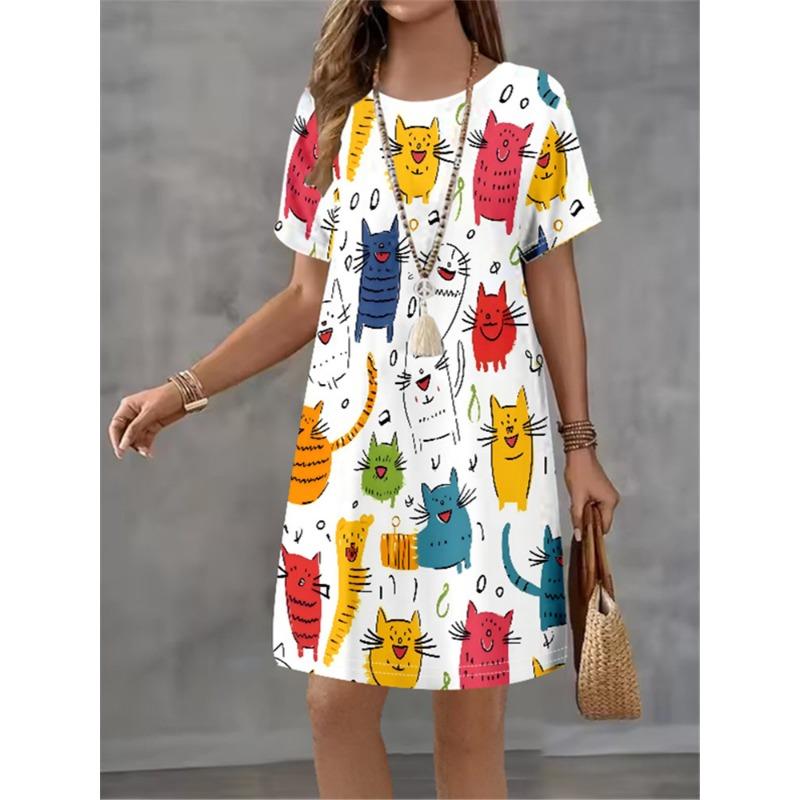 Personalized Printed Womens Dress Summer New 2025 Casual Mini Dress Female Streetwear Clothing Loose Short Sleeve A-Line Dress