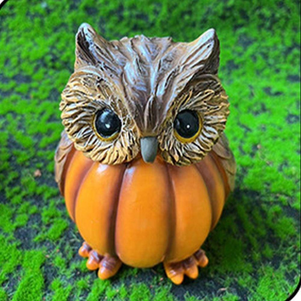 Vivid Halloween Pumpkin Owl Statue Cute Miniature Figurine Ornament Living Room