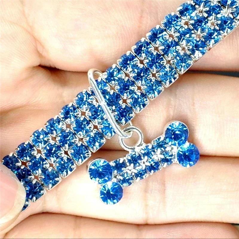 Bling Pet Dog Collar Pitbull Pug Bone Pendant Crystal Cat Collars Small Medium Dogs Chihuahua Pug Necklace Loop Pets Accessories