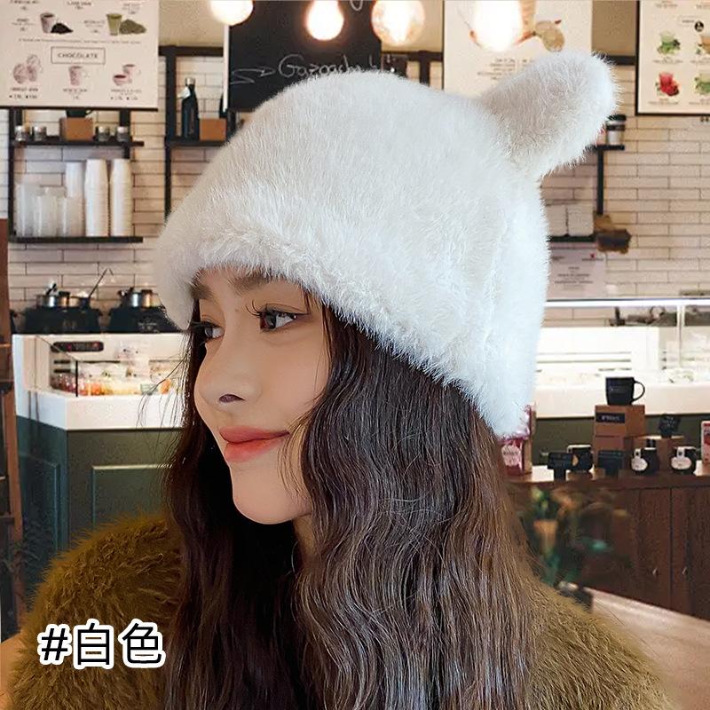 Hat Women's Winter New Cute Simple Versatile Plush Hat Outdoor Warm Windproof Cover Knitted Hat Women