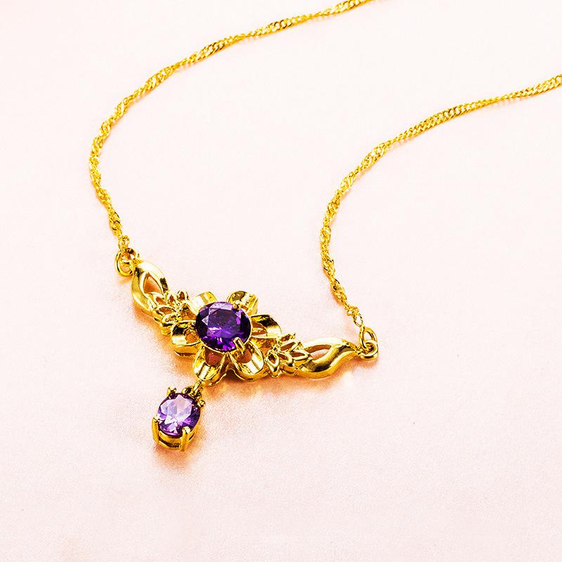 Amethyst Zircon Gold-plated Sunflower Necklace for Women, Gold Gemstone Pendant, Sand Gold Clavicle Necklace for Girls