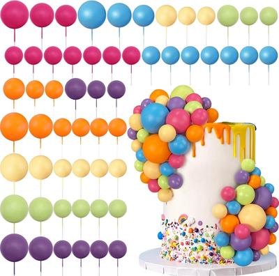 56 PCS Ball Cake Picks Colorful Ball Shaped Cake Topper Pearl Balls Cupcake Cake Insert Topper for Birthday Party Wedding Decor
