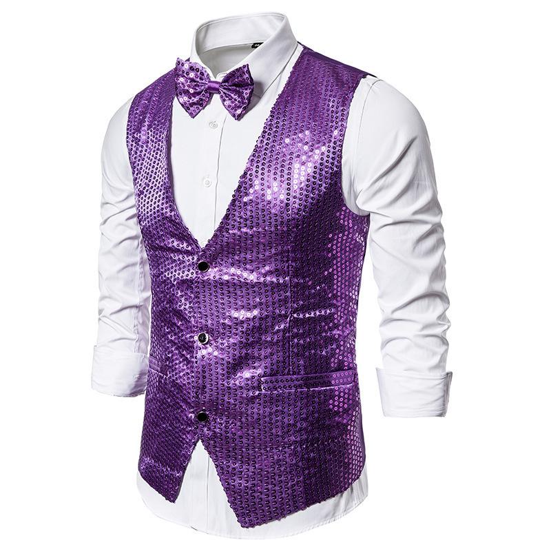 Men's Sequin Vest Formal Performance for Nightclub Emcee Stage Photography