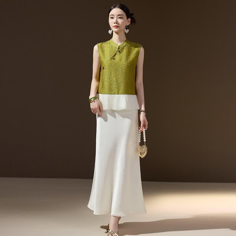 New Chinese Style Sleeveless Vest & Skirt Set L