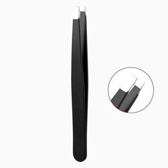 Precision Tweezers Set 2 Pieces Eyebrow Kit High-Precision Stainless Steel Eyebrows Nose Hair Inner (Black)
