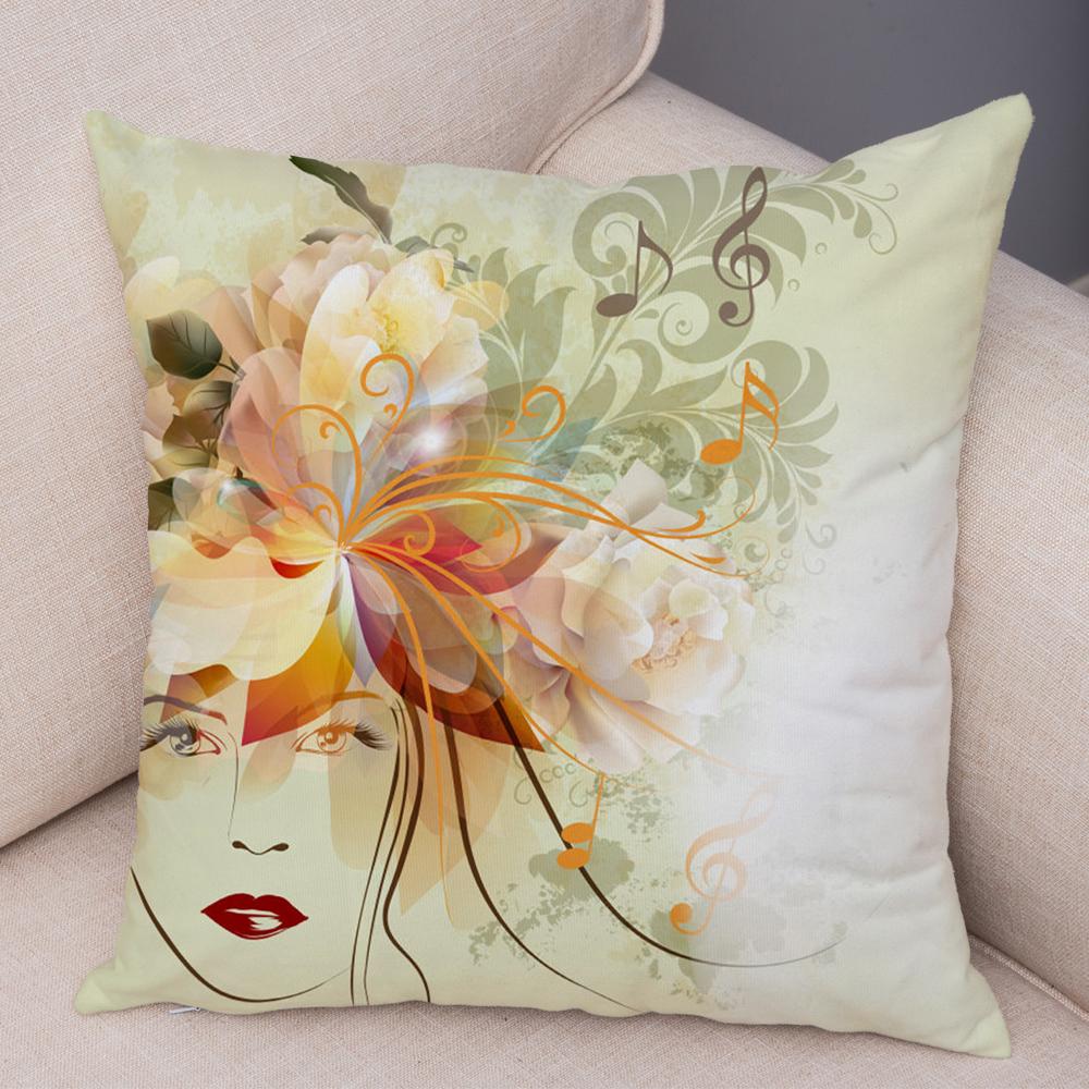 Boho Woman Art Pillowcase Double Print Fashion Lady Cushion Cover Soft Plush Portrait Pillowcase Bedroom Decor