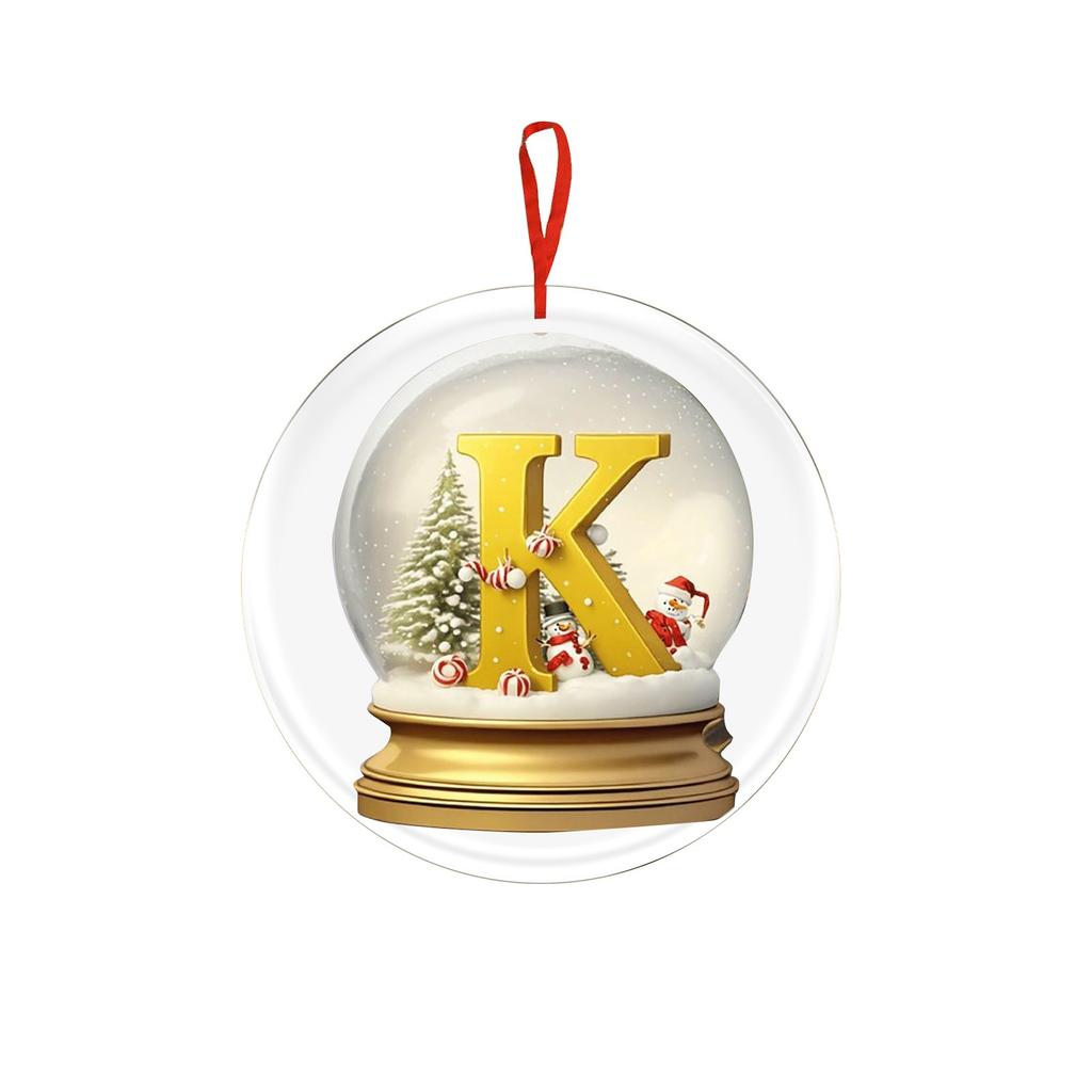 Christmas Ornament 2D 26 Letters Yellow Crystal Ball Acrylic Snowman Scene Festive Car Tree Hanging Decor Accessory