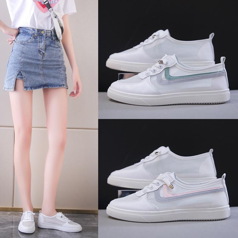 Summer Women's Mesh Shoes Fashionable and Versatile Sneakers Casual Breathable and Comfortable Flat White Shoes