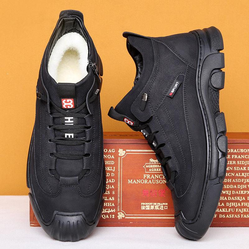 Męskie Ciepłe Skórzane Zimowe Buty Śniegowe z Wysoką Cholewką, Wyściełane Ciepłym Futerkiem, Antypoślizgowe, Biznesowo-Casualowe, Outdoorowe, do Wędrówek, Narciarstwa