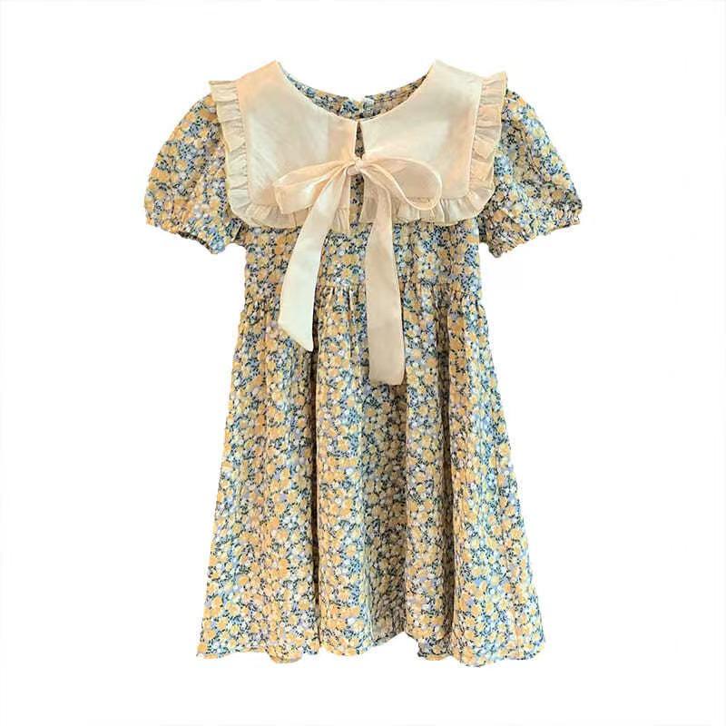 Floral Princess Dress Summer Shortsleeved Korean Lapel Style For Girls