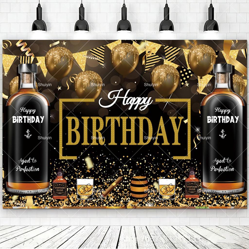 Whisky Cigarre Vintage Bois Fond Photographie Anniversaire Homme Décorations Fournitures de Fête Style Été Bar Décor Mural Rideau