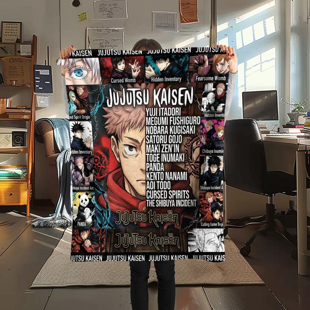 1PC Jujutsu Kaisen Patterned Flannel Blanket Suitable For All Seasons For Home Decor Warmth And Comfort Gifts Holiday Present