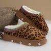 Vintage Leopard Print Women's Platform Snow Boots Anti Slip Warm Plush Ankle Boots Women Thick Sole Cotton Padded Shoes Woman
