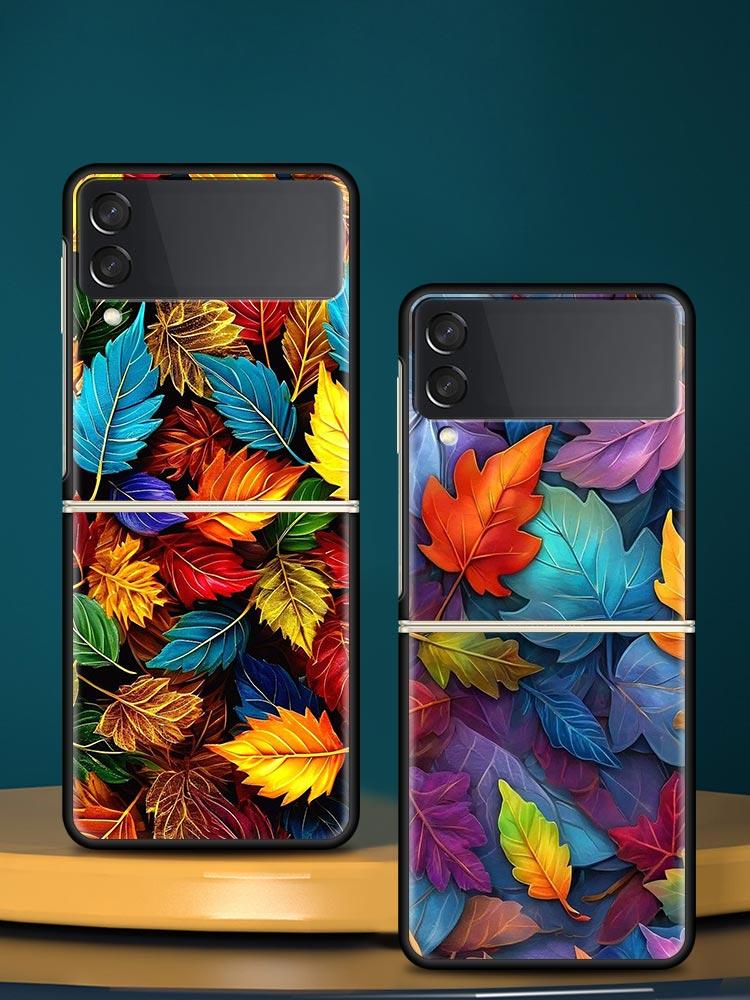 Cartoon Leaf Hard PC Phone Case For Samsung Galaxy Z Flip 7 6 5 4 Black Cover For Galaxy Z Flip 3 Foldable Fundas Shell Capa Bag