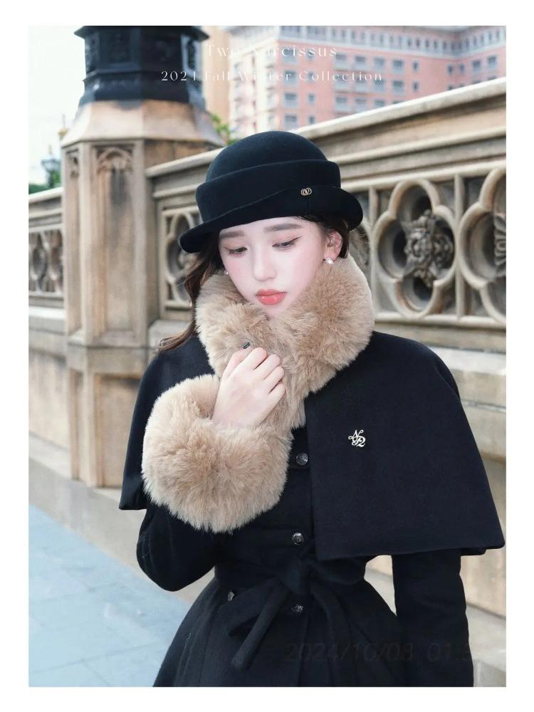 2025 Winter Französisch Vintage Elegant Wollmantel Frau Schwarz Schick Schal Umhang + Retro Locker Trenchcoat Damen Bandage Korea Modedesign Outfits