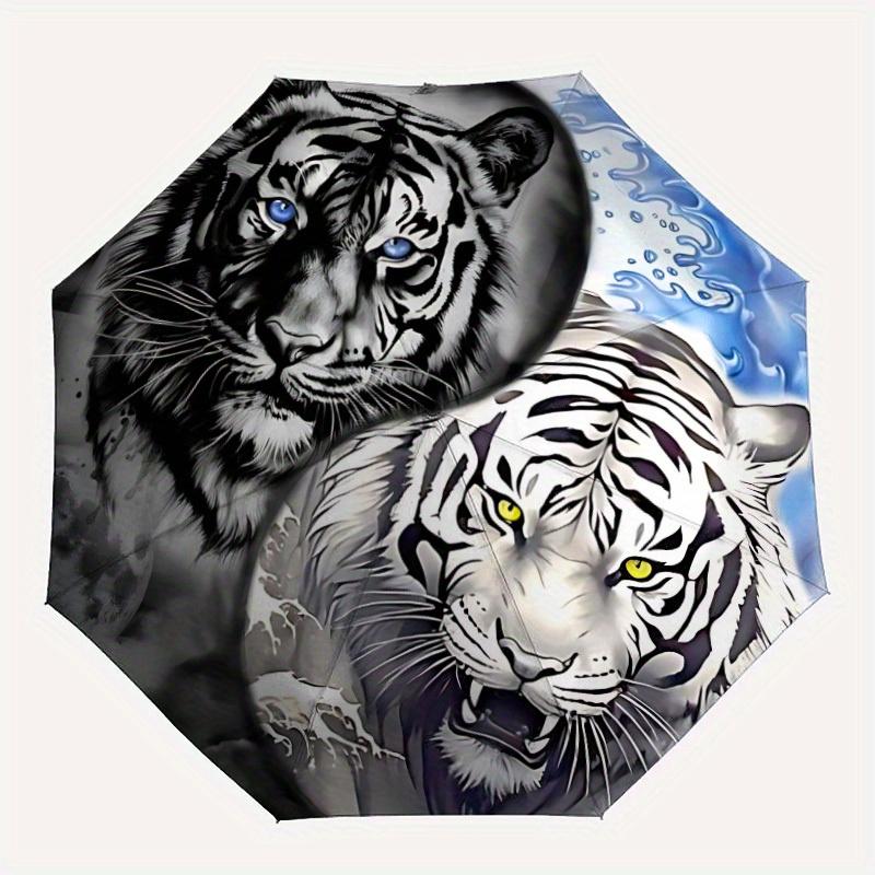

1pc Tiger Yin Yang Automatic Opening/closing umbrella, Reinforced 8-Rib Construction, Auto Open/Close Button, Compact Travel Umbrella yy250808119