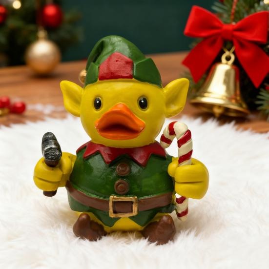 Vánoční kachní figurka Santa Claus Sob Elf Sněhulák Kachní socha Pryskyřičná zvířecí socha Vánoční sváteční párty Stolní dekorace Ozdoba