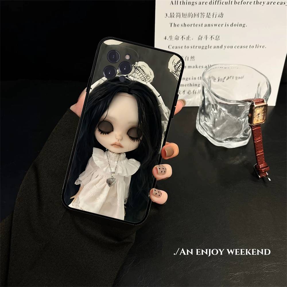 Japanese Korean Retro Doll Dark Baby For IPhone 17 16 15 14 13 12 11 Pro Max Plus Shockproof Black Soft Phone Cover