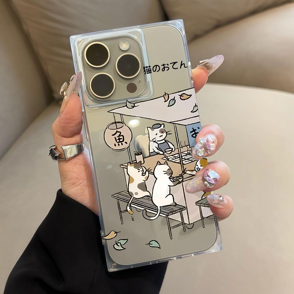 

Прозрачный чехол с квадратной задней стенкой для iPhone 11 14 Pro Max 16 ProMax 15 Plus 12 13, защита от окисления, чехол с рисунком кота-повара iphone 14 Pro