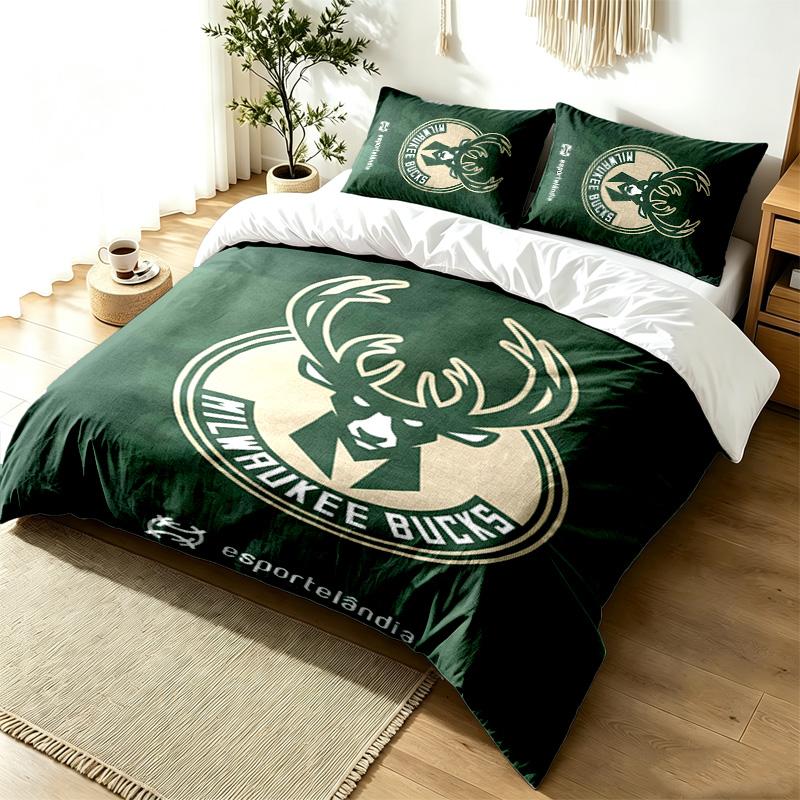 Milwaukee Bucks 3pc Duvet Cover Set Simple Modern Bedding Set Wrinkle Resistant Soft Fabric All Season Use a Perfect Gift