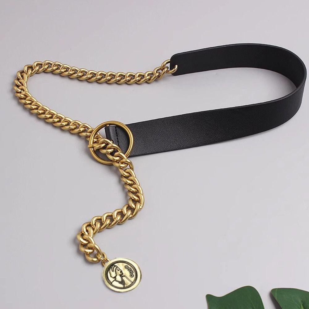 Slim Side PU Leather Belt Metal Buckle Dress Chain Retro Thin Waist Chain  Waist Accessories