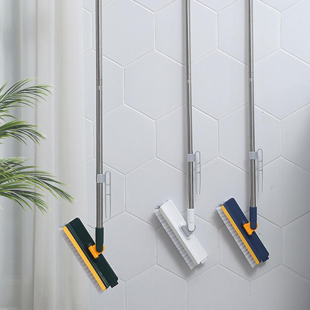 3 in 1 Floor Brush Scrubber 180°Rotating Long Handle Tile Brush with Right Angled Bristle & Scraper for Bathroom Tub Tile Floor