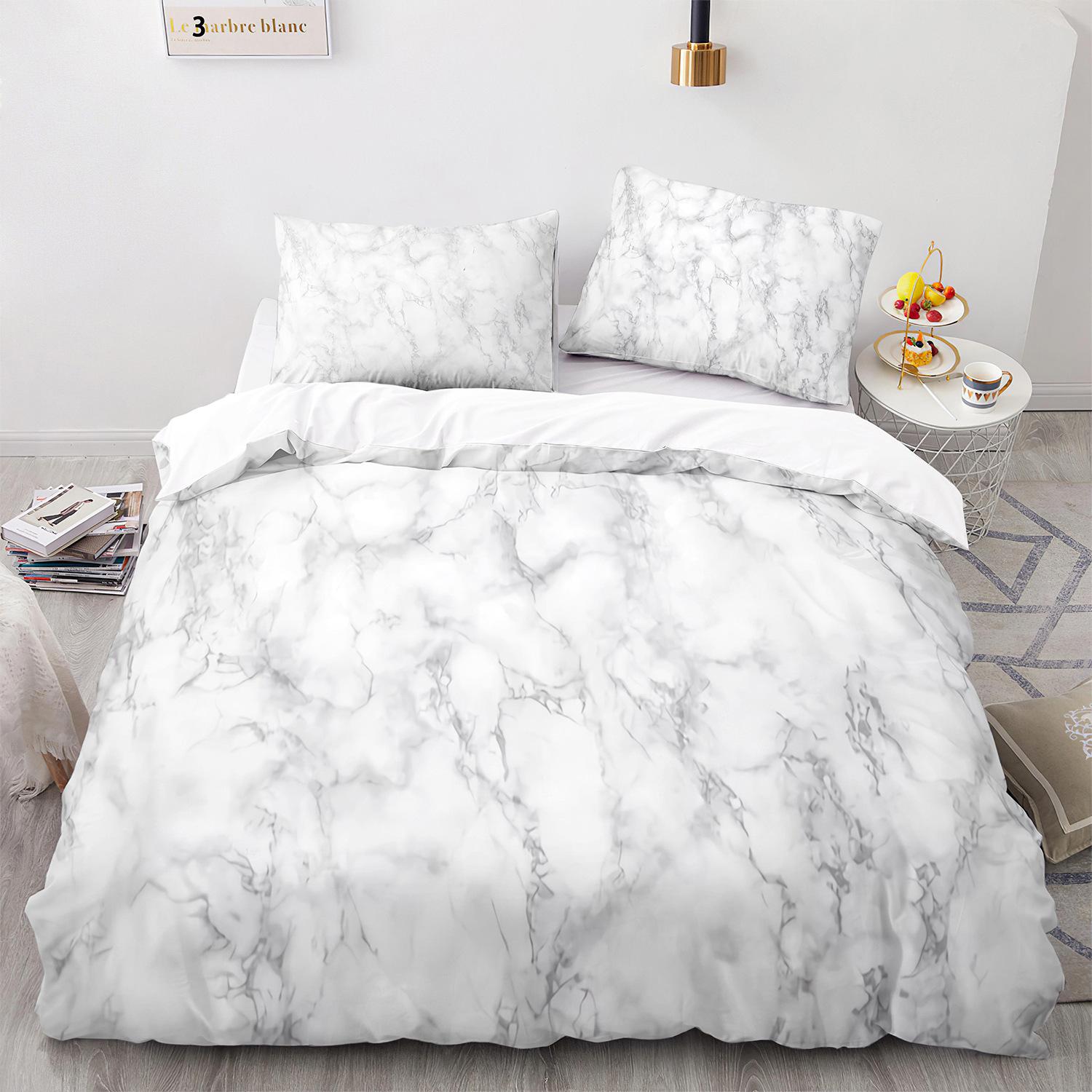 

Набір підодіяльників із мармуру King/Queen Size White Gold Abstract Marble Texture Printed Комплект постільної білизни Абстрактний поліестеровий підодіяльник EU single(135x200cm)