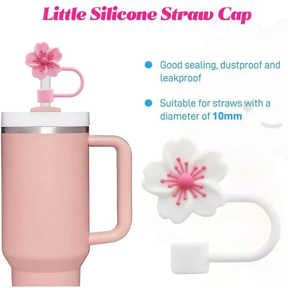 2pcs Straw Cover Cap for Stanley Cup Accessories,Lids Flowers Tip Covers Silicone Straw Topper 10mm Reusable Straw Tips