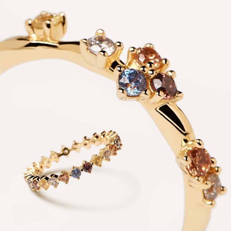 European Spanish Minimalist Crown Zircon Ring with Multicolor Diamonds for Women