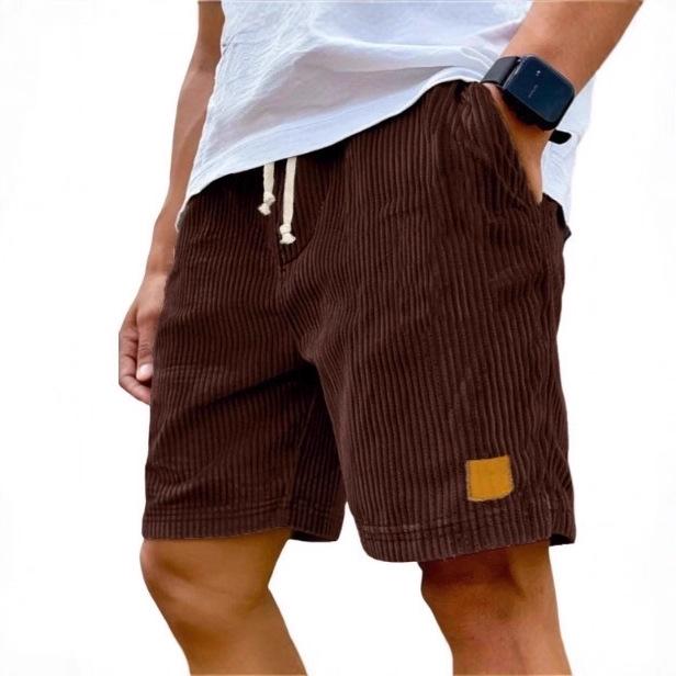 2025 Men's Retro Embroidered Logo Corduroy Drawstring Shorts
