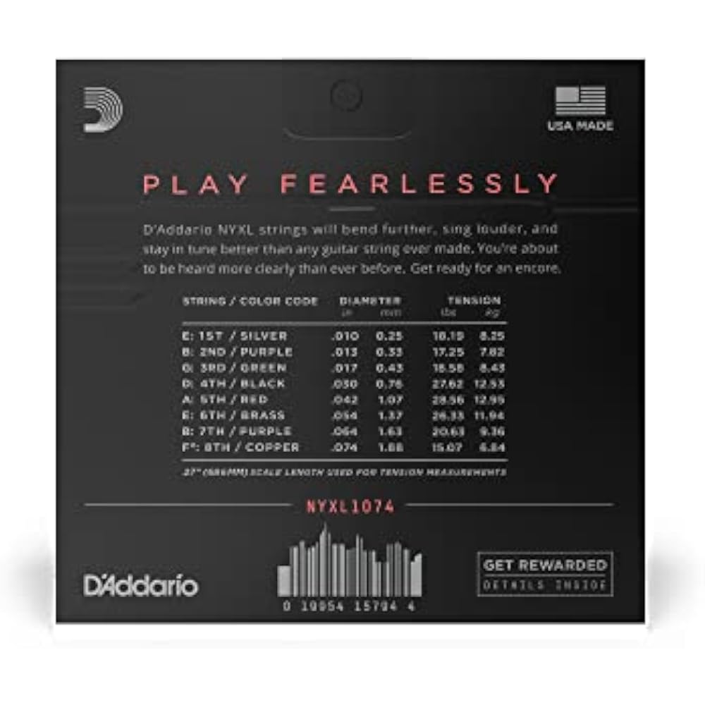 D'Addario Daddario Electric Guitar Strings NYXL Light Top/Heavy Bottom 8 Strings .010-.074 NYXL10...