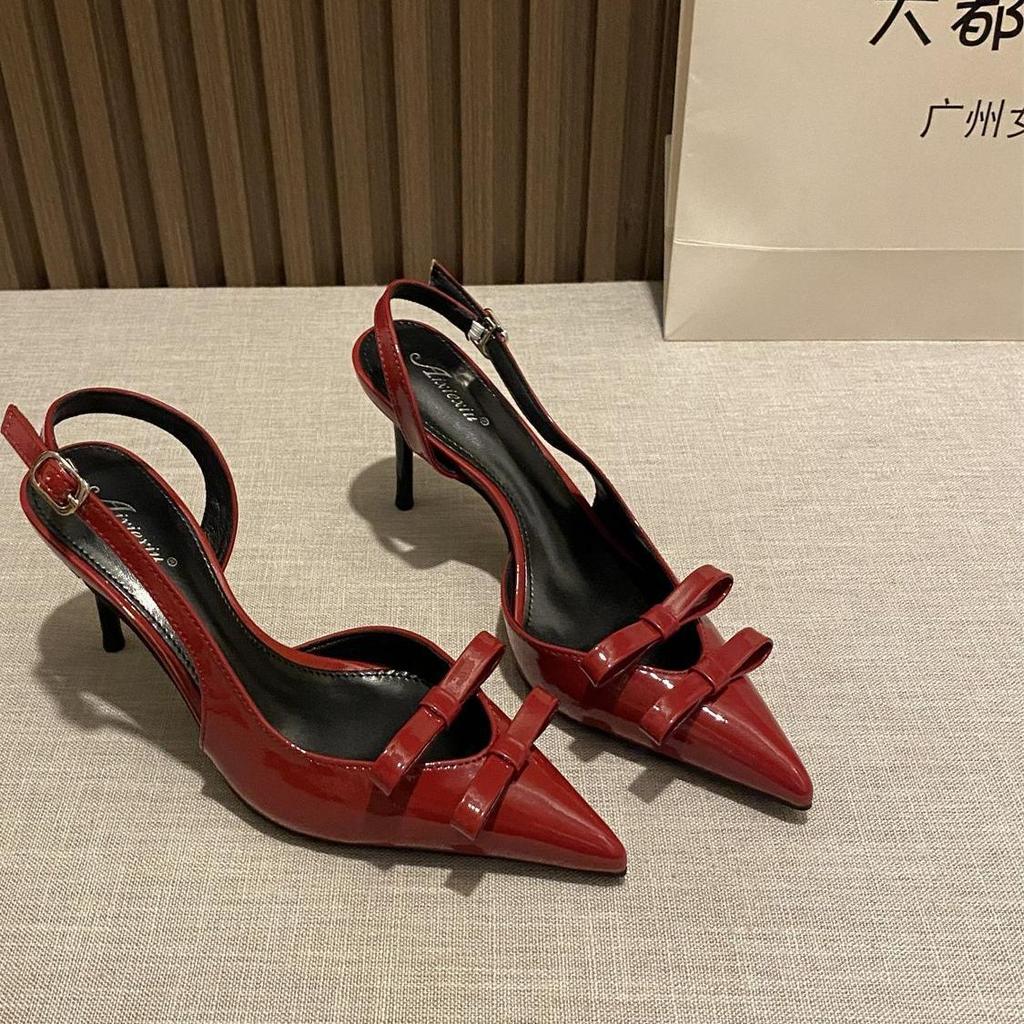 2025 Early Spring New Products Hollow Shallow Mouth Women's Shoes Bow Decoration Pointed High Heels Temperament Thin Heel Sandals Women